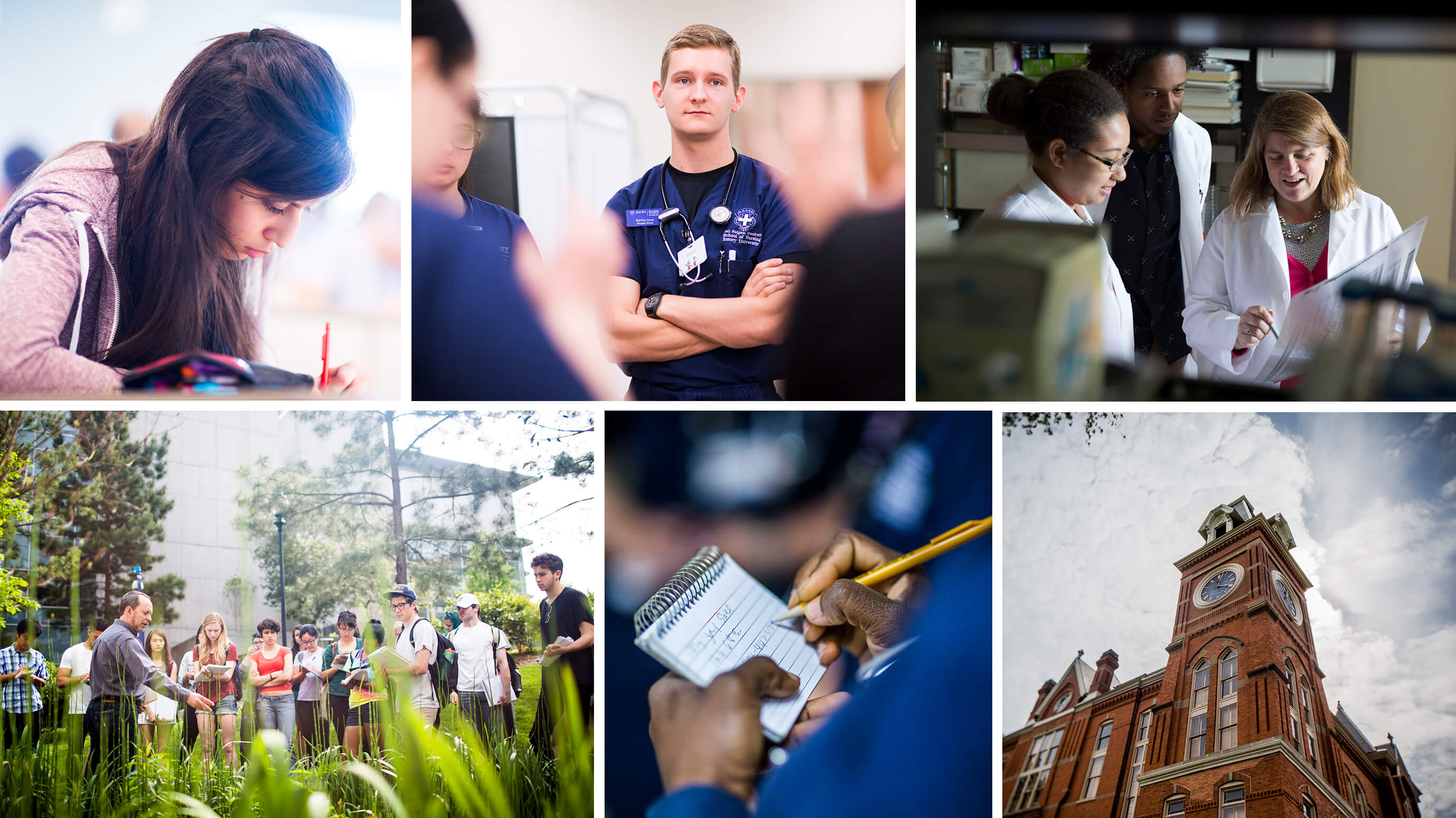 A collage of photographs covering a wide range of subjects about Emory